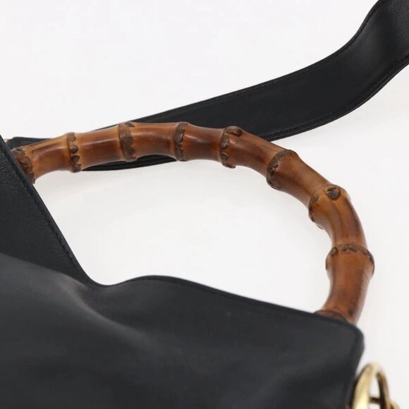 GUCCI Bamboo Shoulder Bag Leather 2way Black Gold - Picture 9 of 16